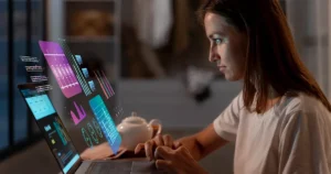 Inteligência artificial analisando dados de marcas brasileiras no ambiente corporativo